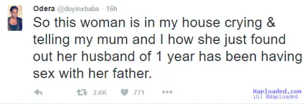 Nigerian woman discovers her husband has been having s*x with her father